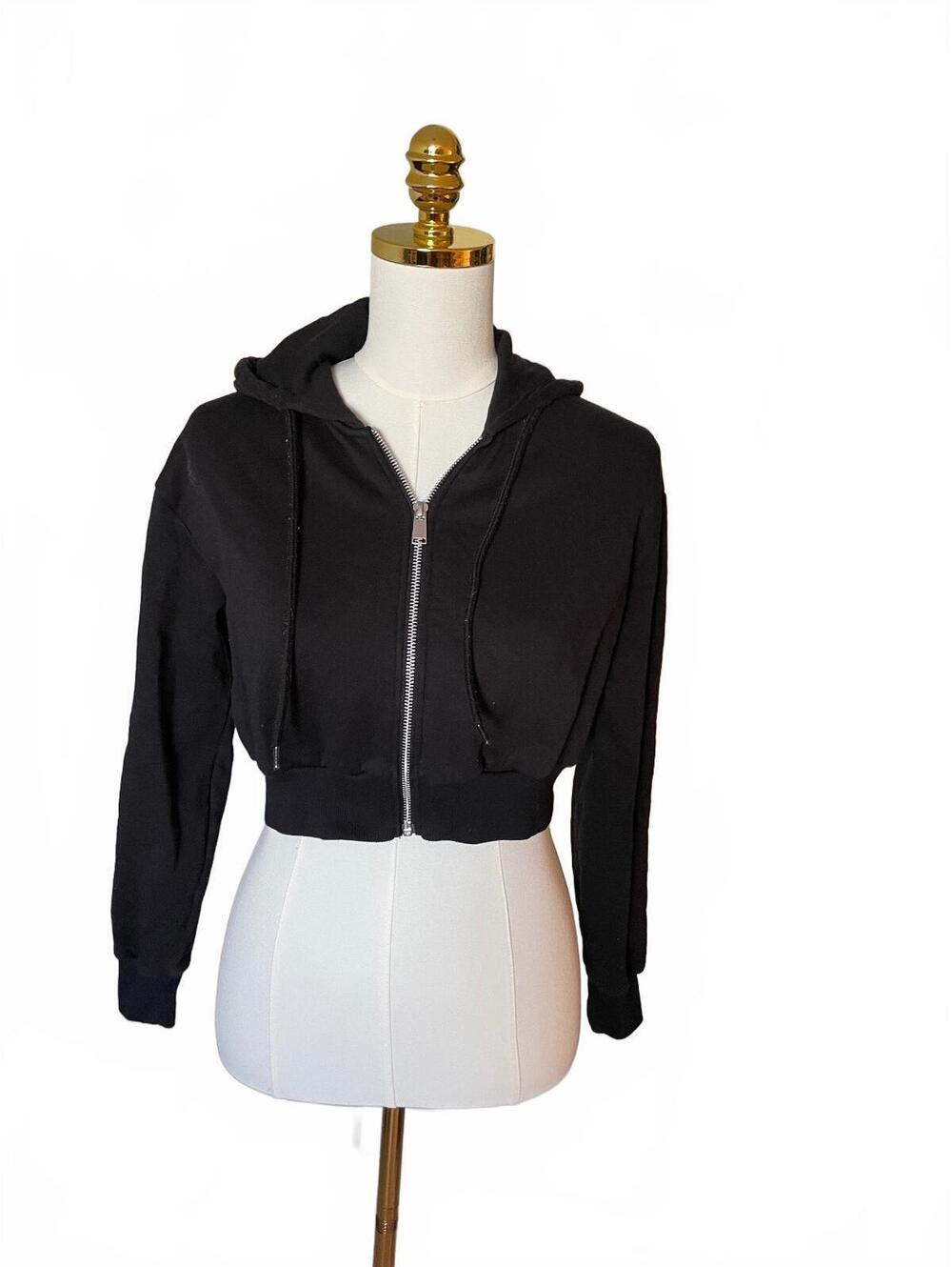 Black cropped zip up hoodie